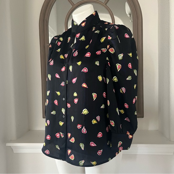 Nic+Zoe Party Pears Button Front Top, Black Mul Size S New w/Tag Retail $148 - Picture 8 of 13